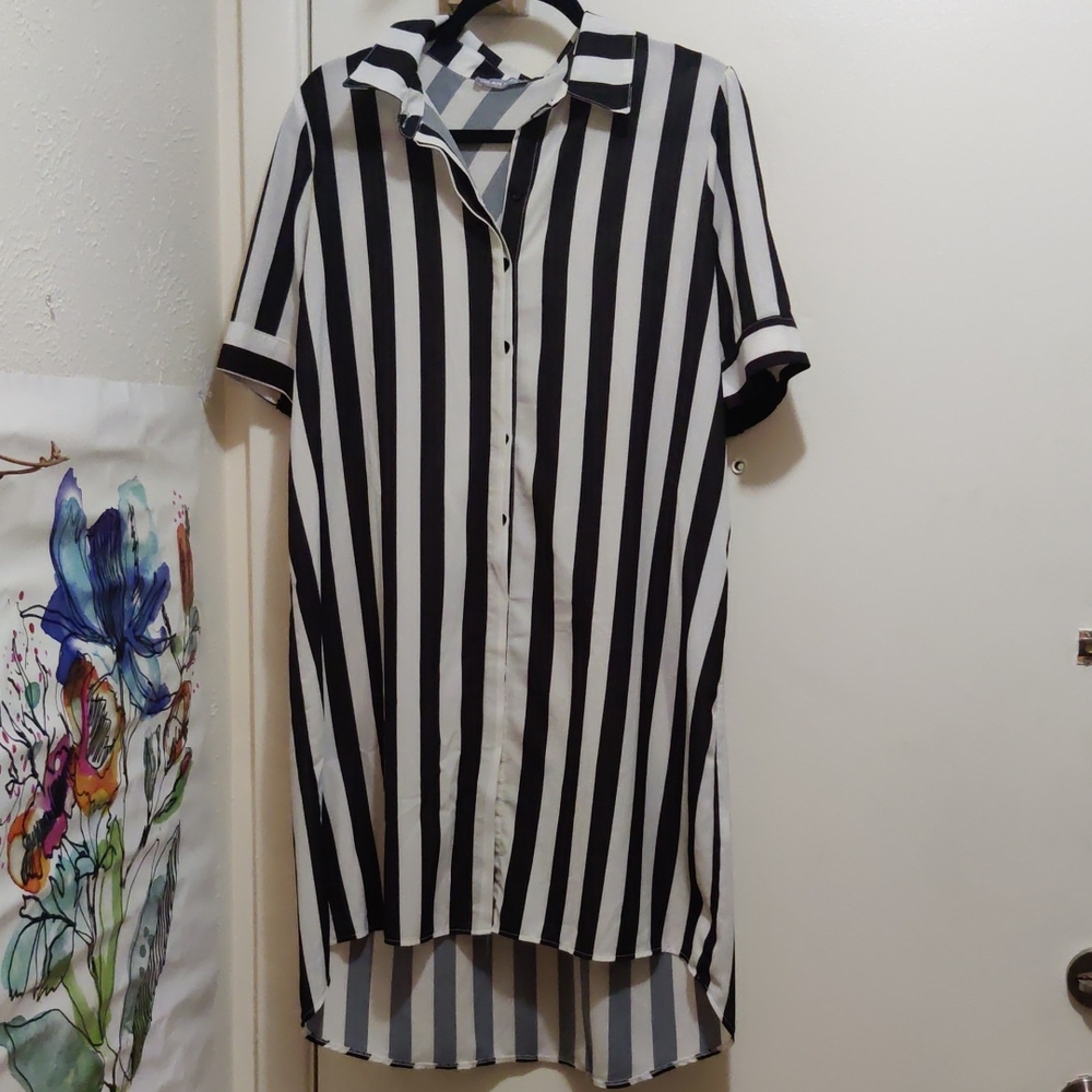 Black and White Striped Shirt Dress
